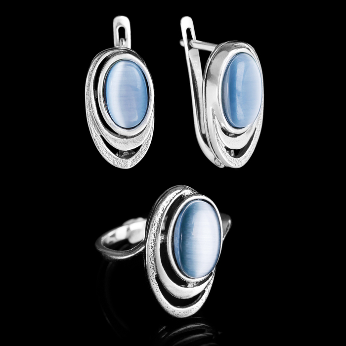 Гарнитур 2 предмета: серьги, кольцо "Юпитер", размер 17, цвет серый в чернёном серебре