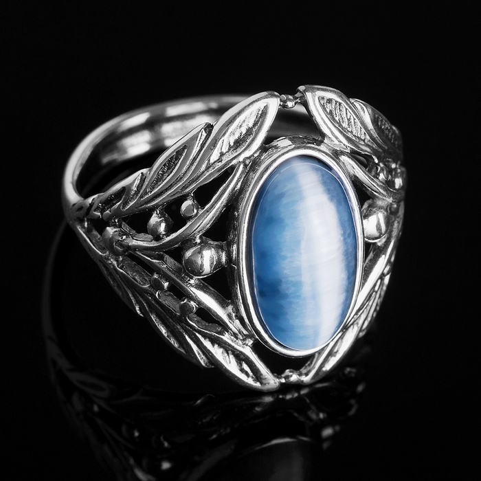 Кольцо "Калинка", размер 18, цвет белый в чернёном серебре