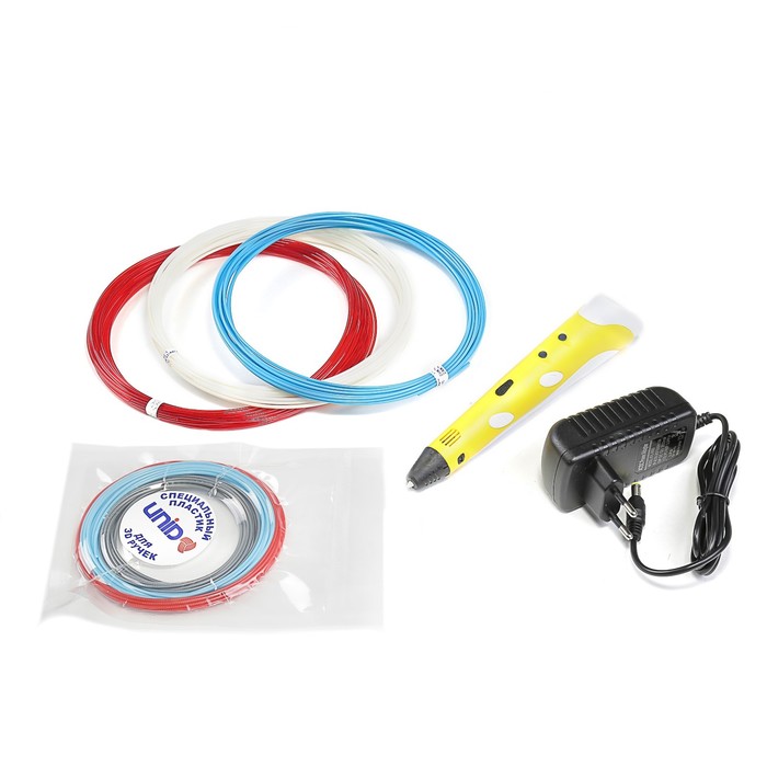 3D ручка SPIDER PEN Start, ABS и UNID Pro, желтая (трафарет + 6 цветов пластика)