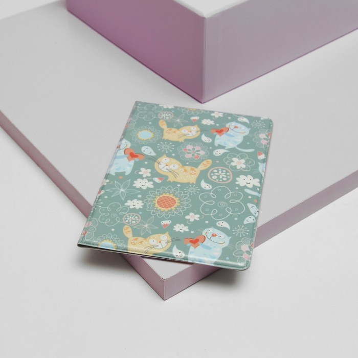 Обложка для паспорта "Коты", цвет голубой