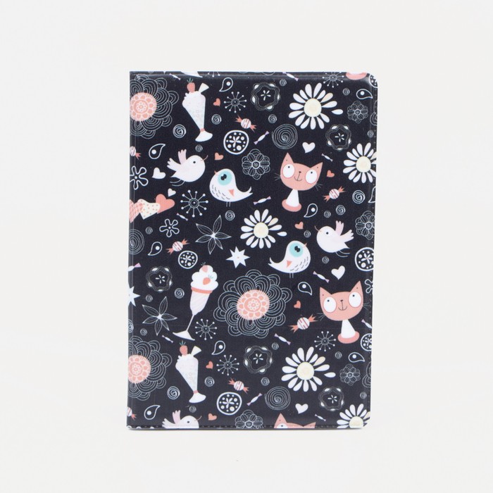 Обложка для паспорта, с нанесенным рисунком "Коты и коктейли"