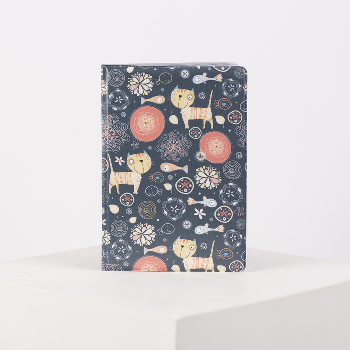 Обложка для паспорта, с нанесенным рисунком "Коты", цвет синий