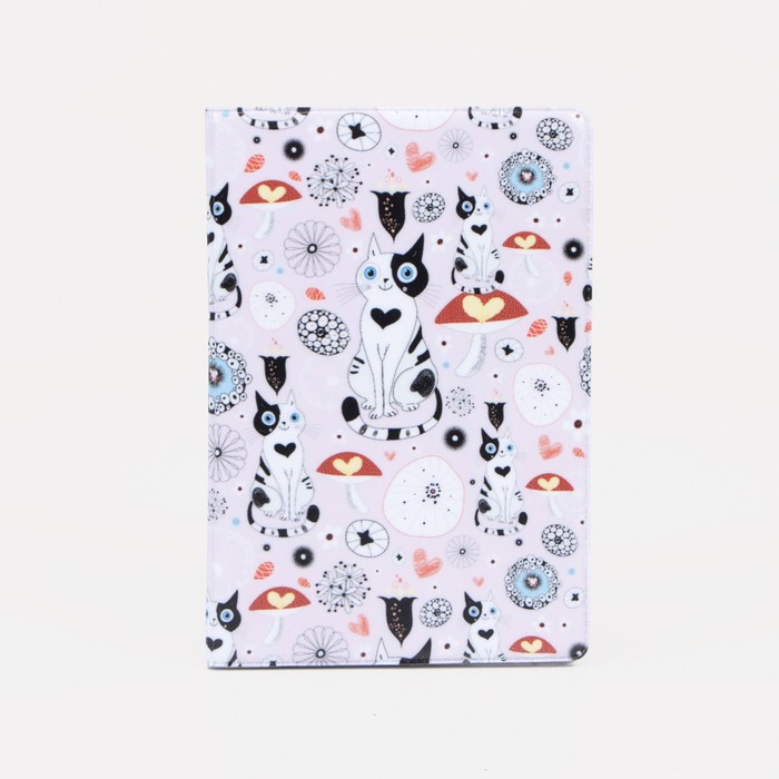 Обложка для паспорта, с нанесенным рисунком "Коты", цвет розовый