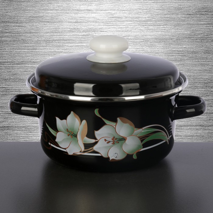 Кастрюля цилиндрическая 2 л "Чёрная лилия"