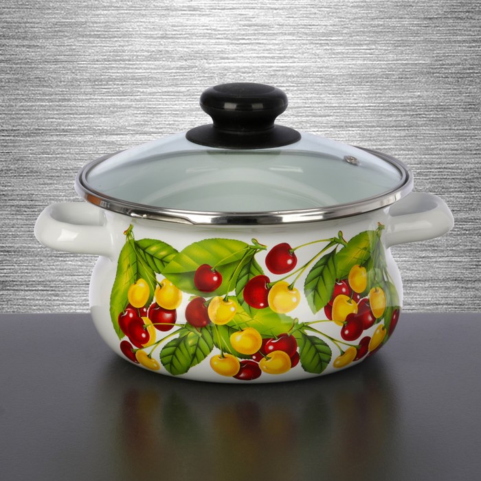 Кастрюля сферическая 1,5 л "Вкусняшка", стеклянная крышка, нержавеющий ободок