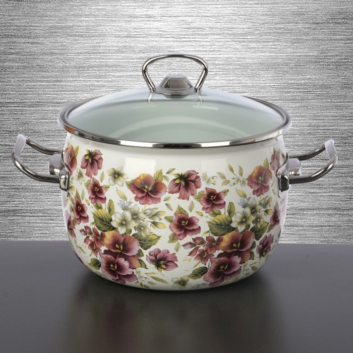 Кастрюля сферическая 3,5 л "Джулия", стеклянная крышка, нержавеющий ободок