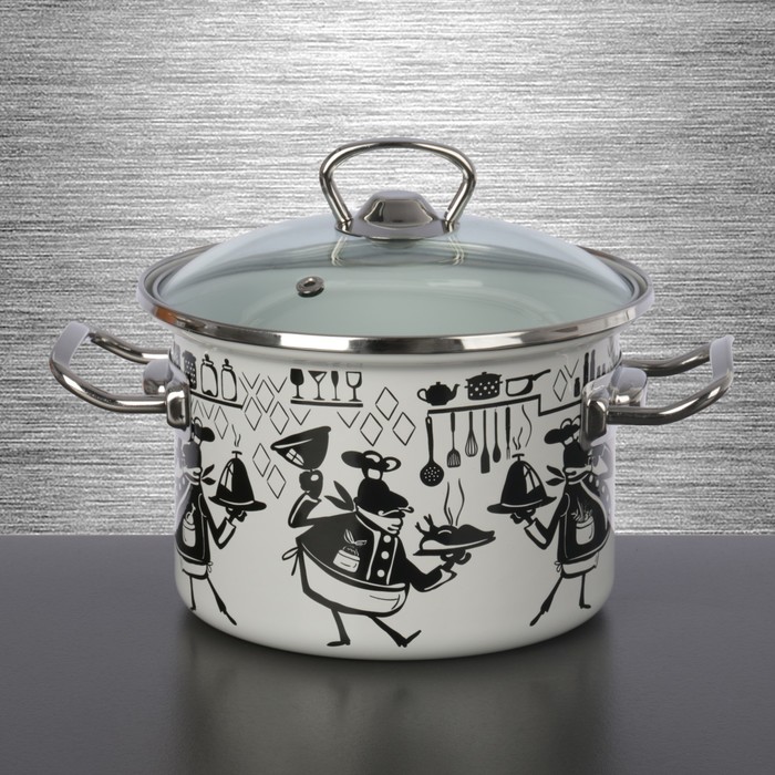 Кастрюля сферическая 2 л Cook, стеклянная крышка, нержавеющий ободок