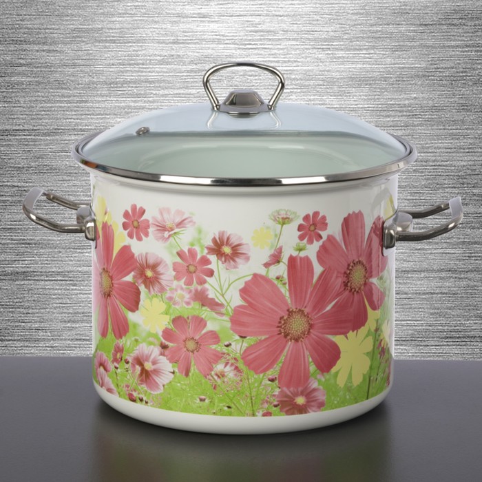 Кастрюля цилиндрическая 5,5 л "Барыня", стеклянная крышка, нержавеющий ободок