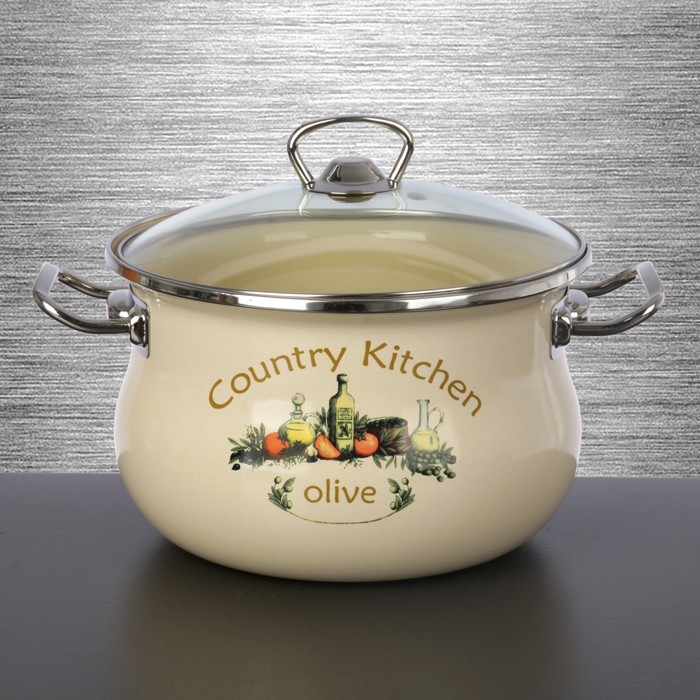 Кастрюля цилиндрическая 3,5 л "Тоскана", стеклянная крышка, нержавеющий ободок