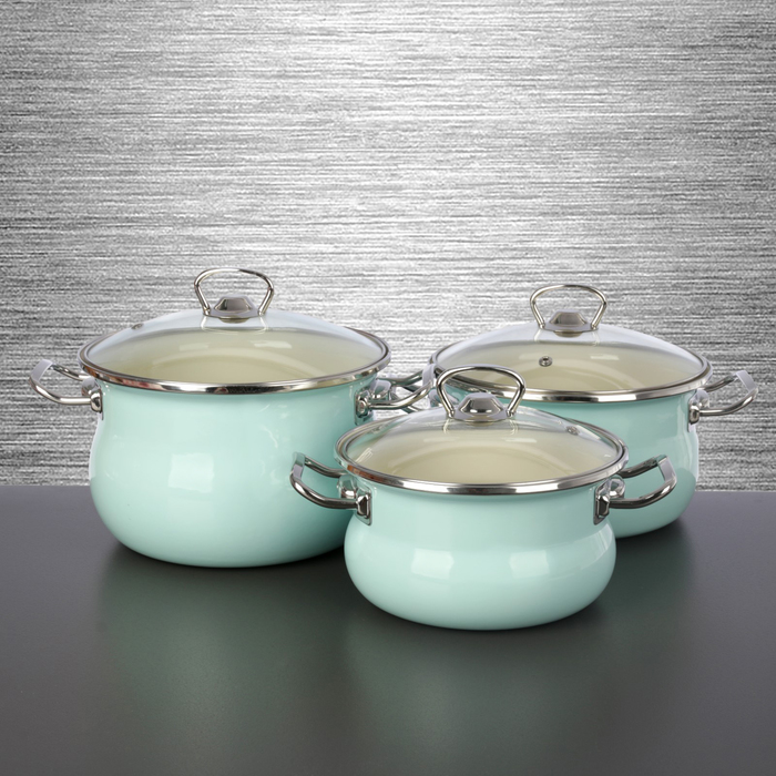 Набор кастрюль "Бирюзовый", 3 шт: 1,5 л, 2,5 л, 3,5 л, стеклянные крышки