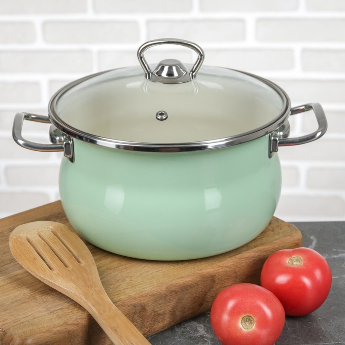 Набор кастрюль "Мятная прохлада", 3 шт: 1,5 л, 2,5 л, 3,5 л, стеклянные крышки