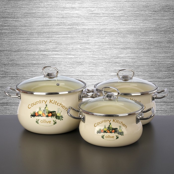 Набор кастрюль "Тоскана", 3 шт: 1,5 л, 2,5 л, 3,5 л, стеклянные крышки
