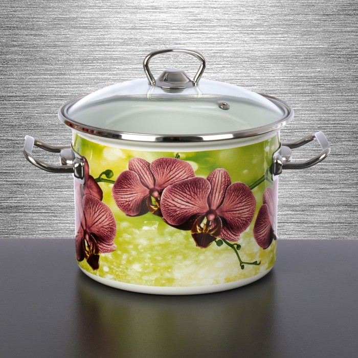Набор кастрюль "Орхидея", 3 шт: 2 л, 3 л, 5,5 л, стеклянные крышки