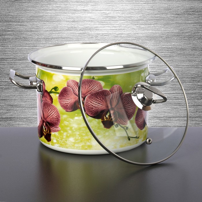 Набор кастрюль "Орхидея", 3 шт: 2 л, 3 л, 5,5 л, стеклянные крышки