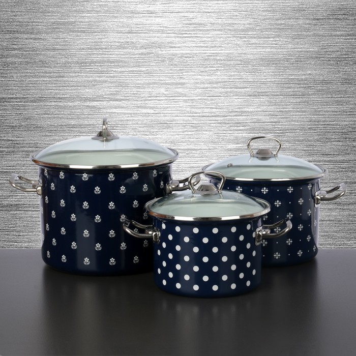 Набор кастрюль "Саксония", 3 шт: 2 л, 3 л, 5,5 л, стеклянные крышки, рисунок МИКС