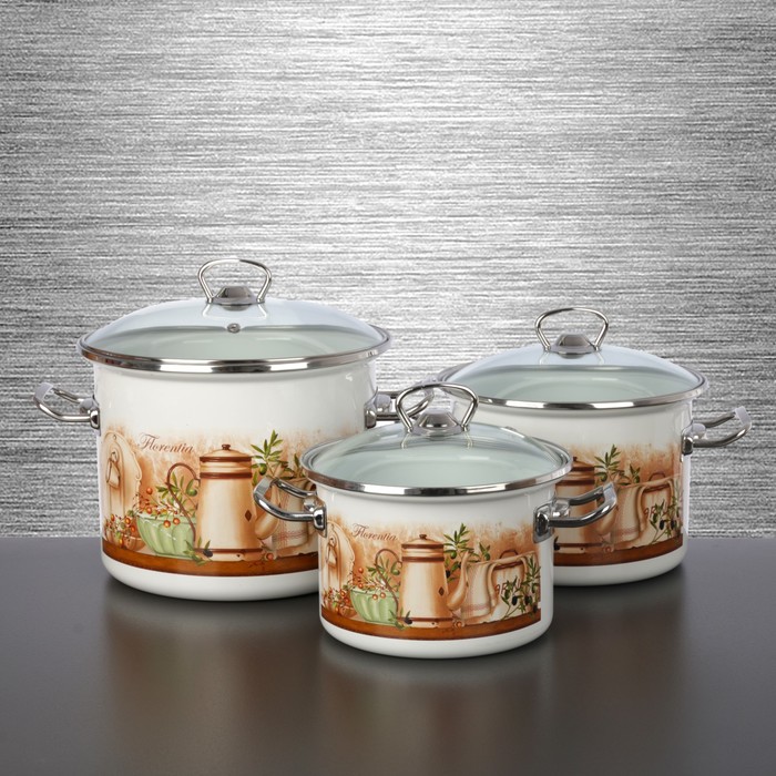 Набор кастрюль "Флоренция", 3 шт: 2 л, 3 л, 5,5 л, стеклянные крышки