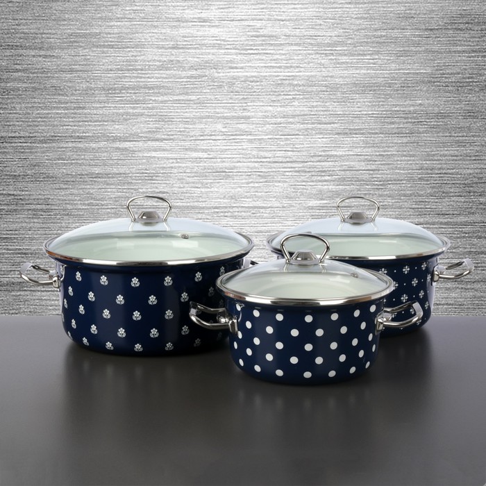 Набор кастрюль "Саксония", 3 шт: 2 л, 3 л, 4 л, стеклянные крышки