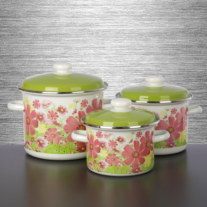 Набор кастрюль цилиндрических "Барыня", 3 шт: 2 л, 3 л, 5,5 л, нержавеющая окантовка