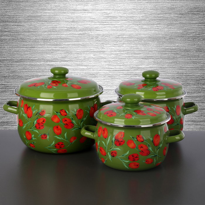 Набор кастрюль сферических "Фан-фан тюльпан", 3 шт: 2 л, 3,5 л, 5 л, нержавеющая окантовка