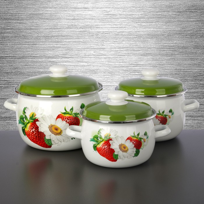 Набор кастрюль сферических "Крышка цветная. Виктория", 3 шт: 2,5 л, 3,5 л, 5 л,