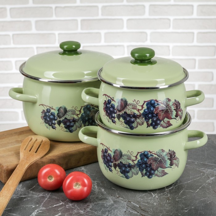 Набор кастрюль сферических "Виноградная лоза", 3 шт: 2,5 л, 3,5 л, 5 л