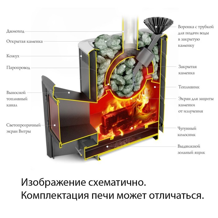 Печь для бани ТМФ Гейзер 2014 Carbon, нерж.дверца, закр.каменка, антрацит, , шт