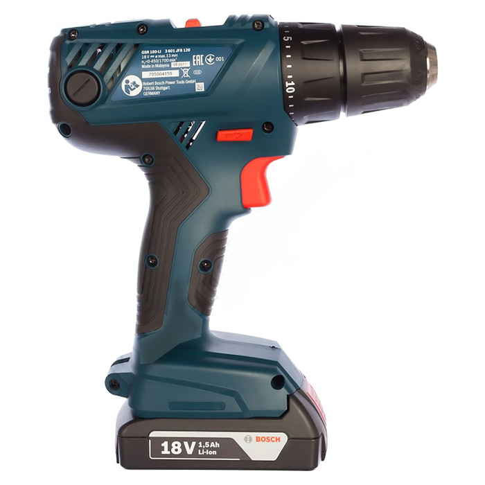 Аккумуляторная дрель-шуруповерт Bosch GSR 180-Li (0.601.9F8.120), 18В, 2х1.5Ач, чемодан