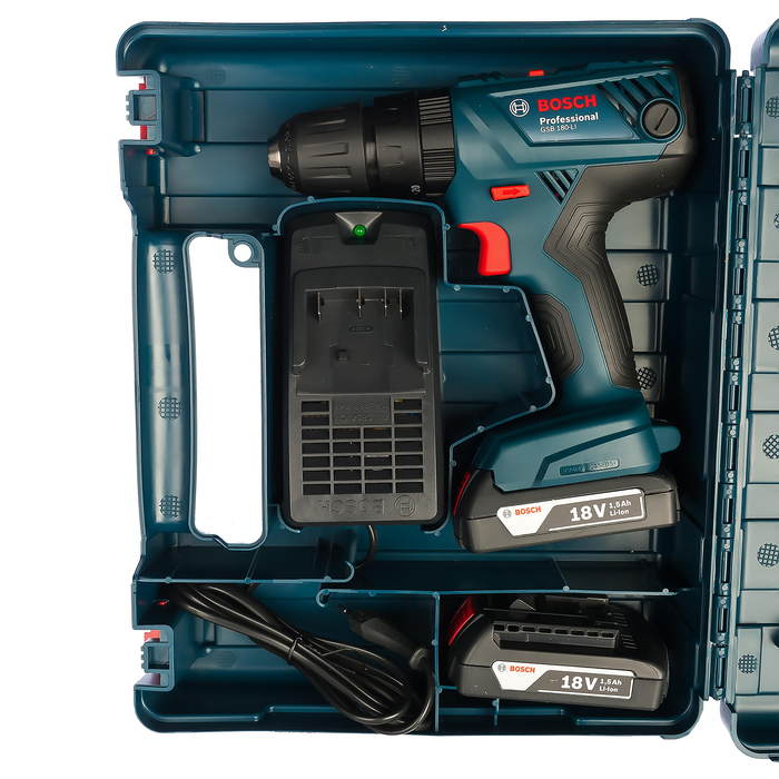 Аккумуляторная ударная дрель-шуруповерт Bosch GSB 180-Li (0.601.9F8.320), 18В, 2х1.5Ач