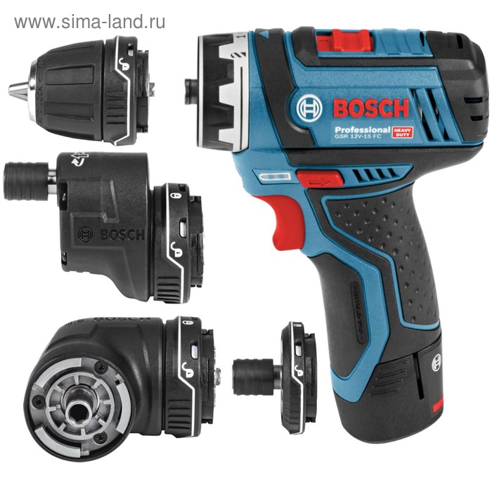 Аккумуляторная дрель-шуруповерт Bosch GSR 12V-15 FC (0.601.9F6.000), 12В, 2х2Ач, 4 насадки