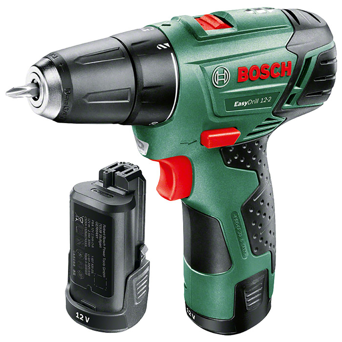 Аккумуляторная дрель-шуруповерт Bosch EasyDrill 12-2 (060397290X), 12В, 2х2.5Ач, БЗП 10мм