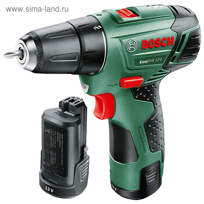 Аккумуляторная дрель-шуруповерт Bosch EasyDrill 12-2 (060397290X), 12В, 2х2.5Ач, БЗП 10мм