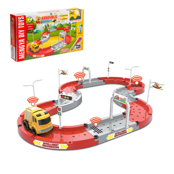 Автотрек - конструктор "Гонка по кольцу", работает от батареек, с отверткой, звук