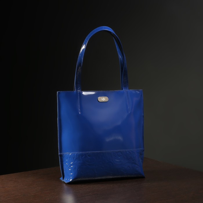 Сумка женская на молнии, 1 отдел, наружный карман, цвет синий гладкий шик/пионы шик