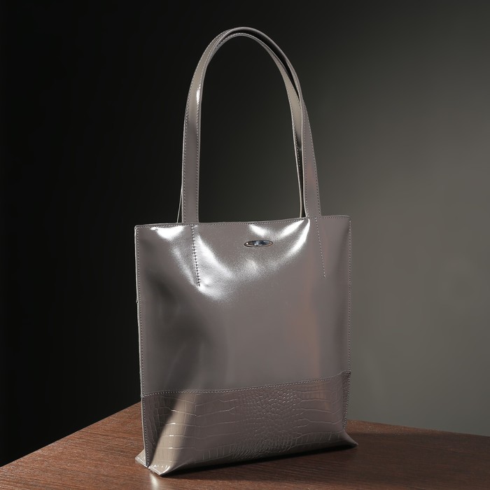 Сумка женская на молнии, 1 отдел, наружный карман, цвет тёмно-серый гладкий шик/кайман шик