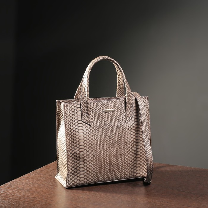 Сумка женская на молнии, 2 отдела с перегородкой, наружный карман, цвет бежевый/коричневый