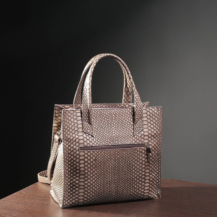 Сумка женская на молнии, 2 отдела с перегородкой, наружный карман, цвет бежевый/коричневый