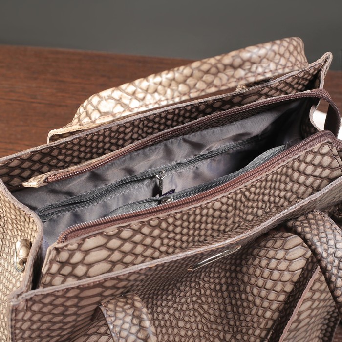 Сумка женская на молнии, 2 отдела с перегородкой, наружный карман, цвет бежевый/коричневый