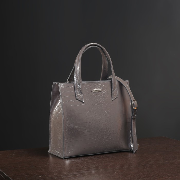 Сумка женская на молнии, 2 отдела с перегородкой, наружный карман, цвет тёмно-серый