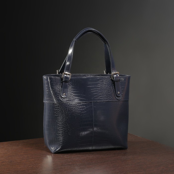 Сумка женская, отдел на молнии, наружный карман, кайман/шик, цвет тёмно-синий