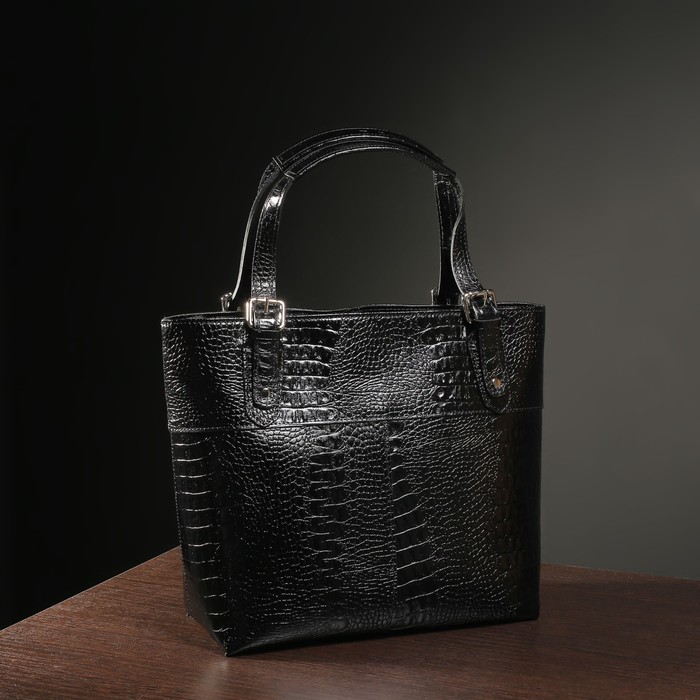 Сумка женская, отдел на молнии, наружный карман, кайман/шик, цвет чёрный