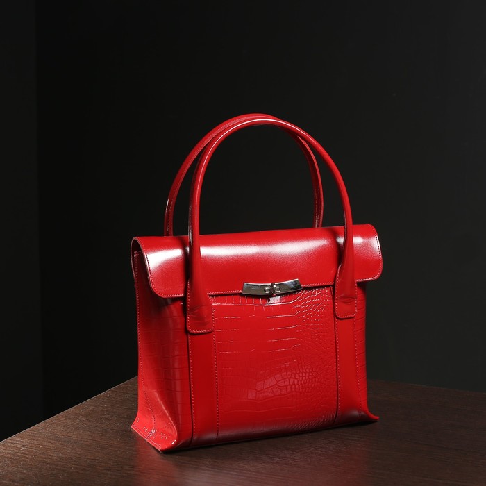 Сумка женская, отдел с перегородкой на молнии, наружный карман, кайман/шик, цвет красный