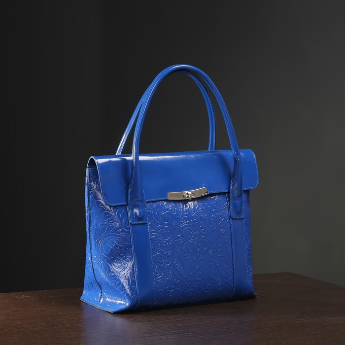 Сумка женская, отдел с перегородкой на молнии, наружный карман, синий/пионы/шик