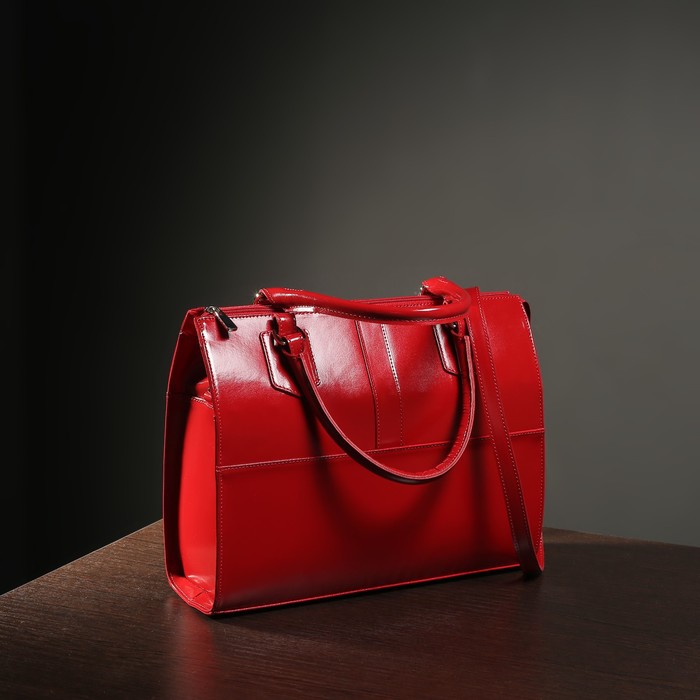 Сумка женская на молнии, отдел с перегородкой, наружный карман, гладкий шик, цвет красный