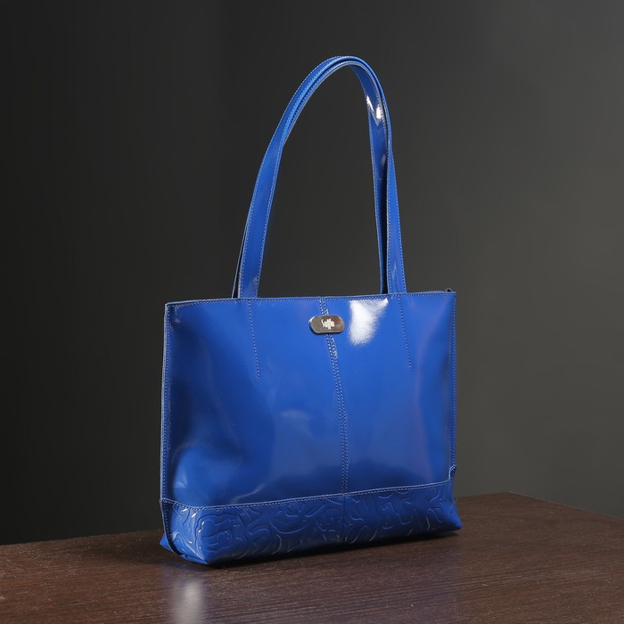 Сумка женская на молнии, 1 отдел, наружный карман, цвет синий гладкий шик/пионы шик