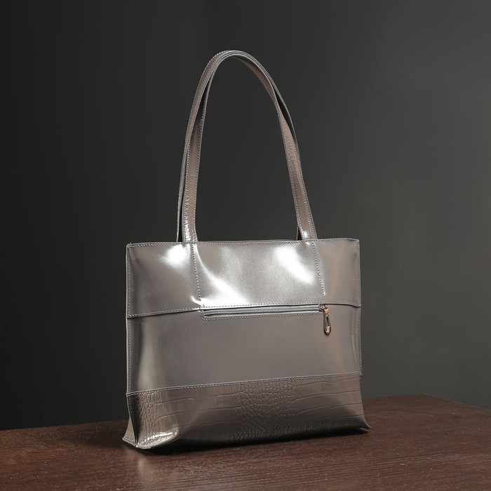 Сумка женская на молнии, 1 отдел, наружный карман, цвет тёмно-серый гладкий шик/кайман шик