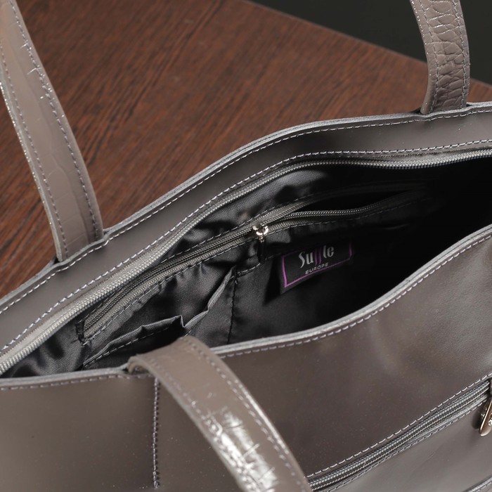 Сумка женская на молнии, 1 отдел, наружный карман, цвет тёмно-серый гладкий шик/кайман шик