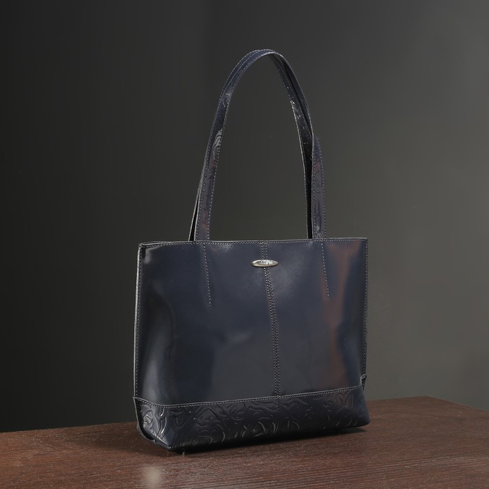 Сумка женская на молнии, 1 отдел, наружный карман, цвет тёмно-синий гладкий шик/пионы шик