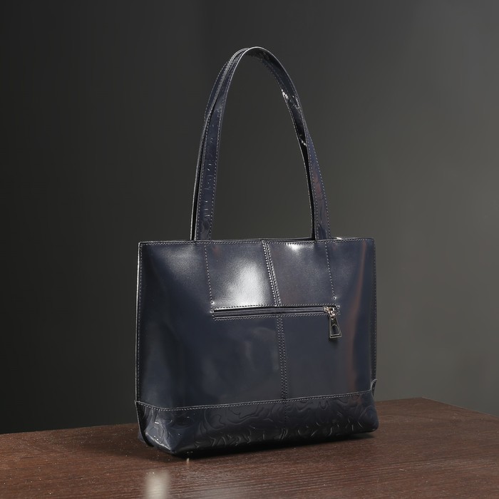 Сумка женская на молнии, 1 отдел, наружный карман, цвет тёмно-синий гладкий шик/пионы шик