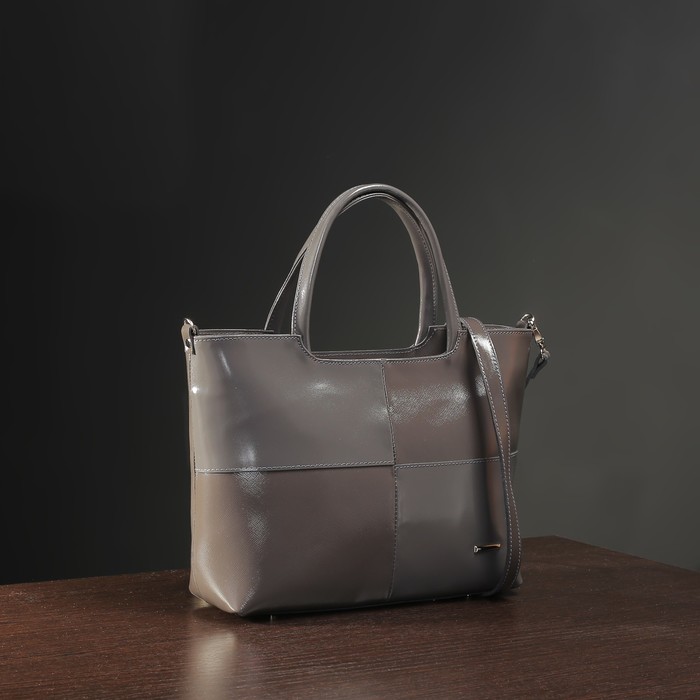 Сумка женская на молнии, 2 отдела с перегородкой, наружный карман, цвет тёмно-серый сафьян