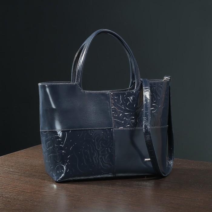 Сумка женская на молнии, 2 отдела с перегородкой, наружный карман, цвет тёмно-синий